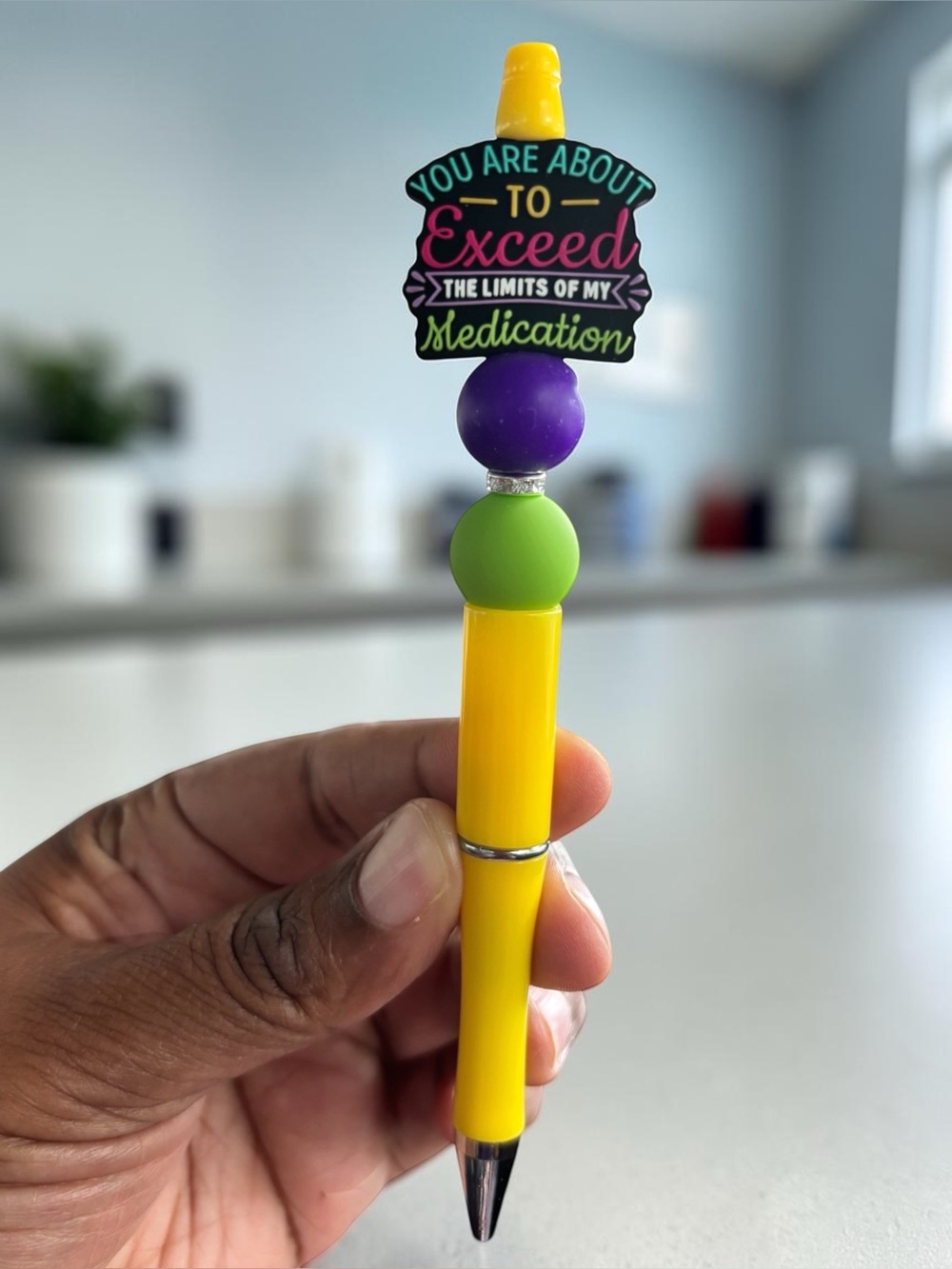 Handcrafted Yellow Novelty Pen with ” You’re about to exceed the limits..”